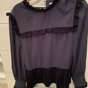 NWT Wilkins Navy blouse black velvet CROSBY blouse